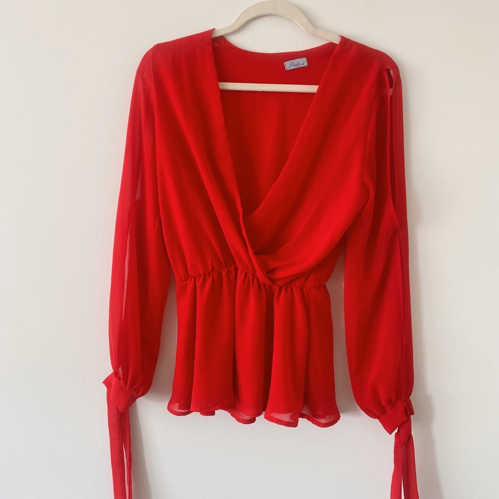 Chiffon blouse with shoulder cutouts